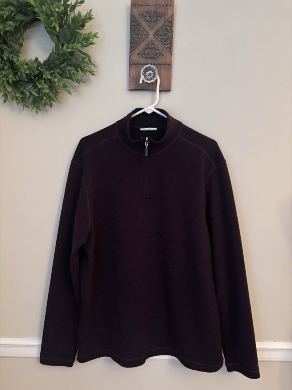 Age Of Wisdom Mens Size L Reversible 1/4 Zip Pullover Burgundy Black